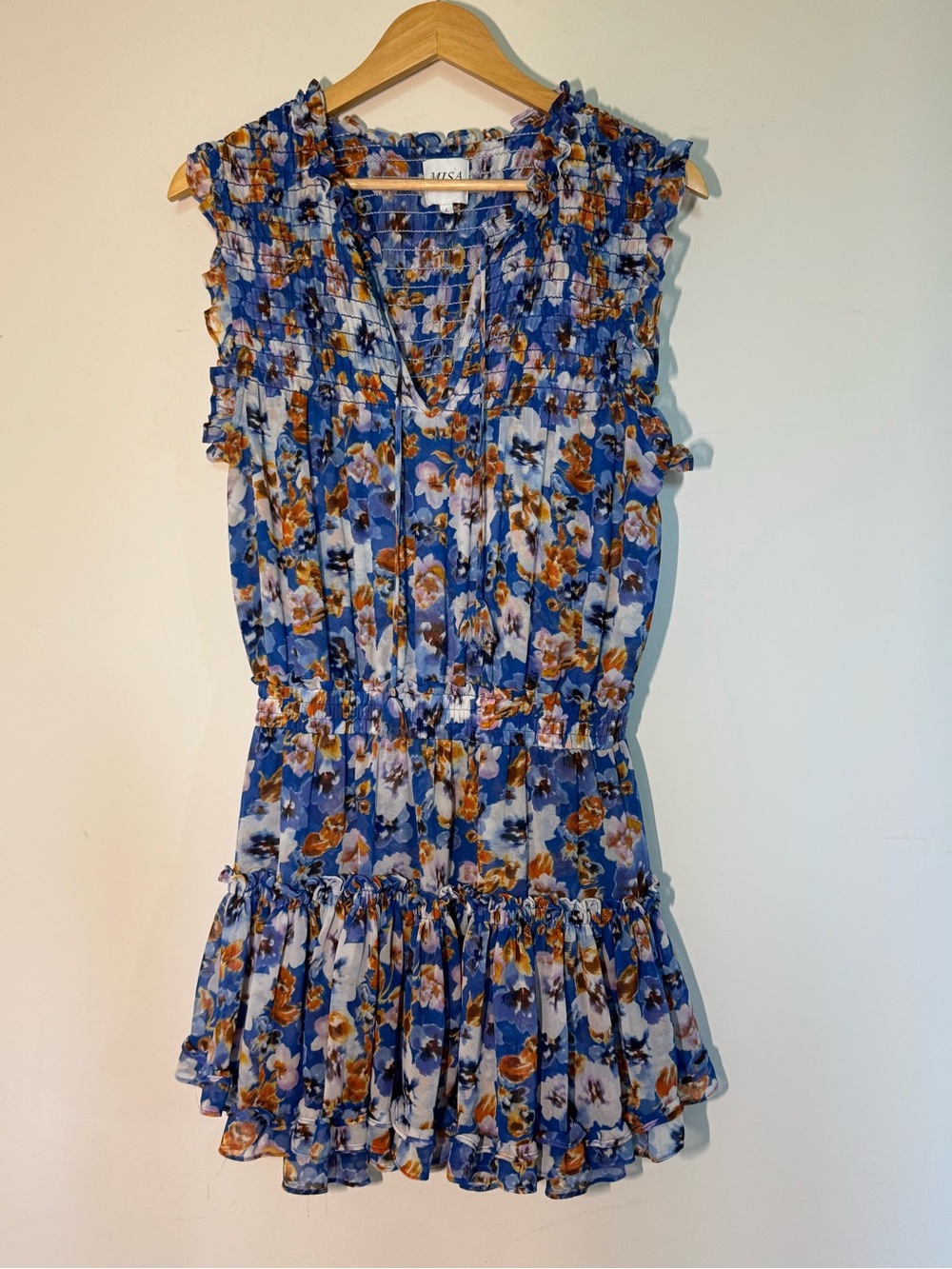 Misa Los Angeles Blue Floral Smocked Tiered Mini Dress - Picture 6 of 11